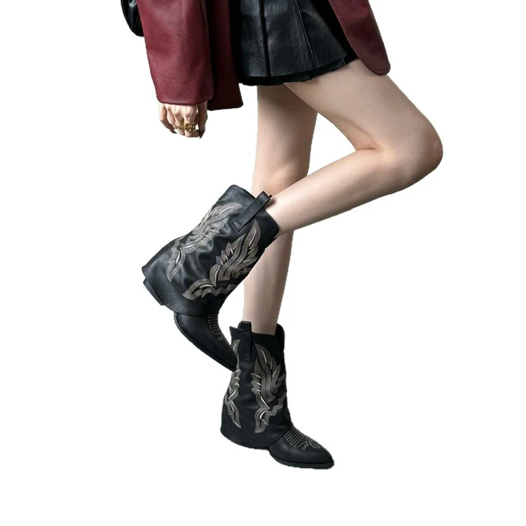 Damen Cowboy-Stiefel mit gerafftem Schaft und filigranen Nähten Heidi Mode - Image 5