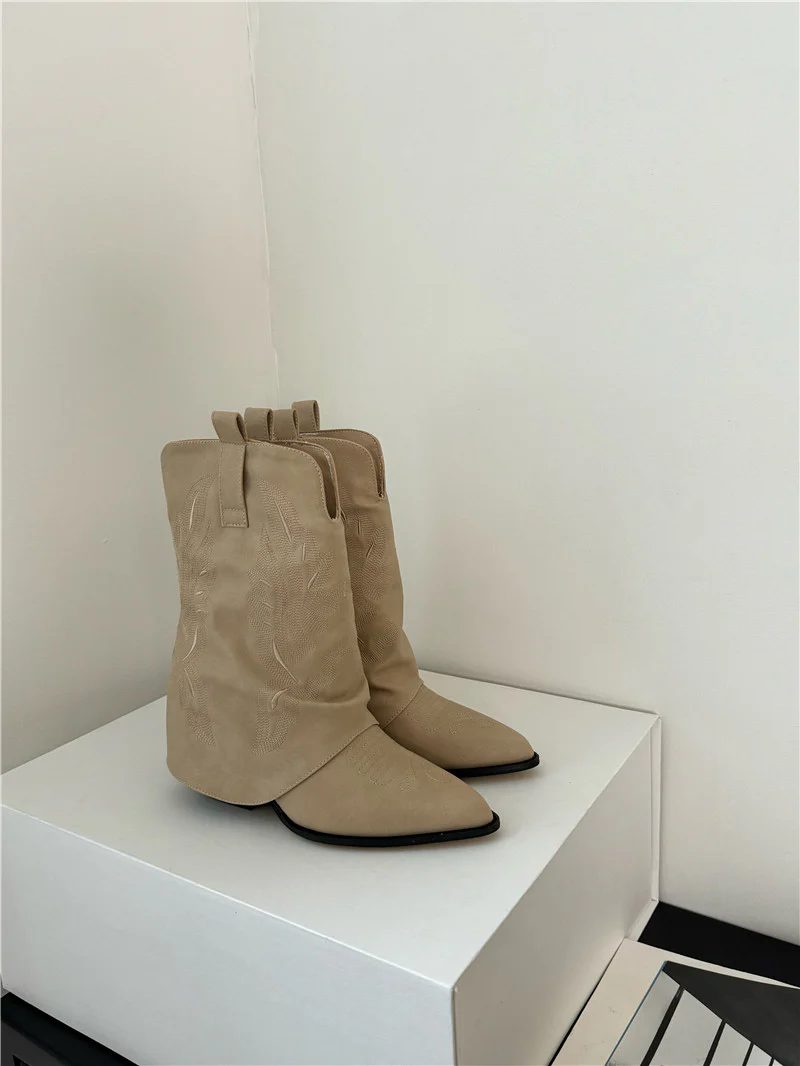 Damen Cowboy-Stiefel mit gerafftem Schaft und filigranen Nähten Heidi Mode - Image 7