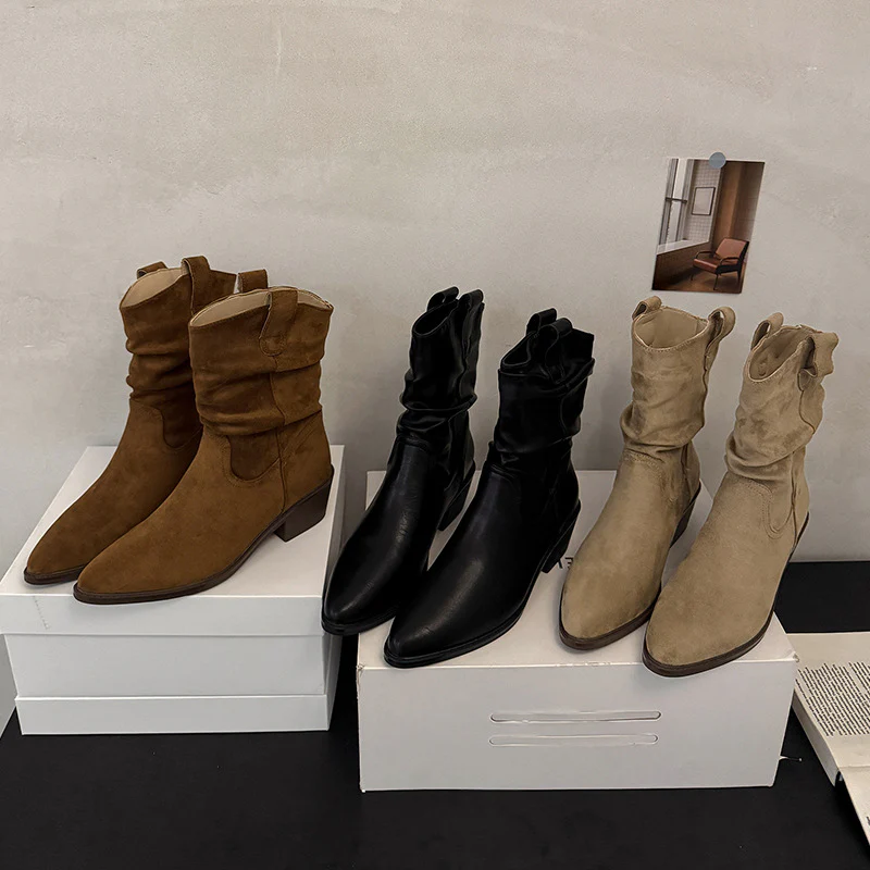 Damen Cowboy-Stiefel mit modischem Falten-Design und komfortablem Blockabsatz Heidi Mode - Image 3