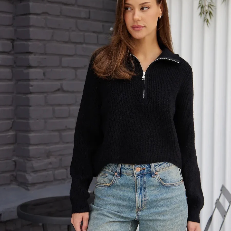 Damen Cozy Pullover mit Kragen und Reißverschluss Heidi-Mode - Image 4