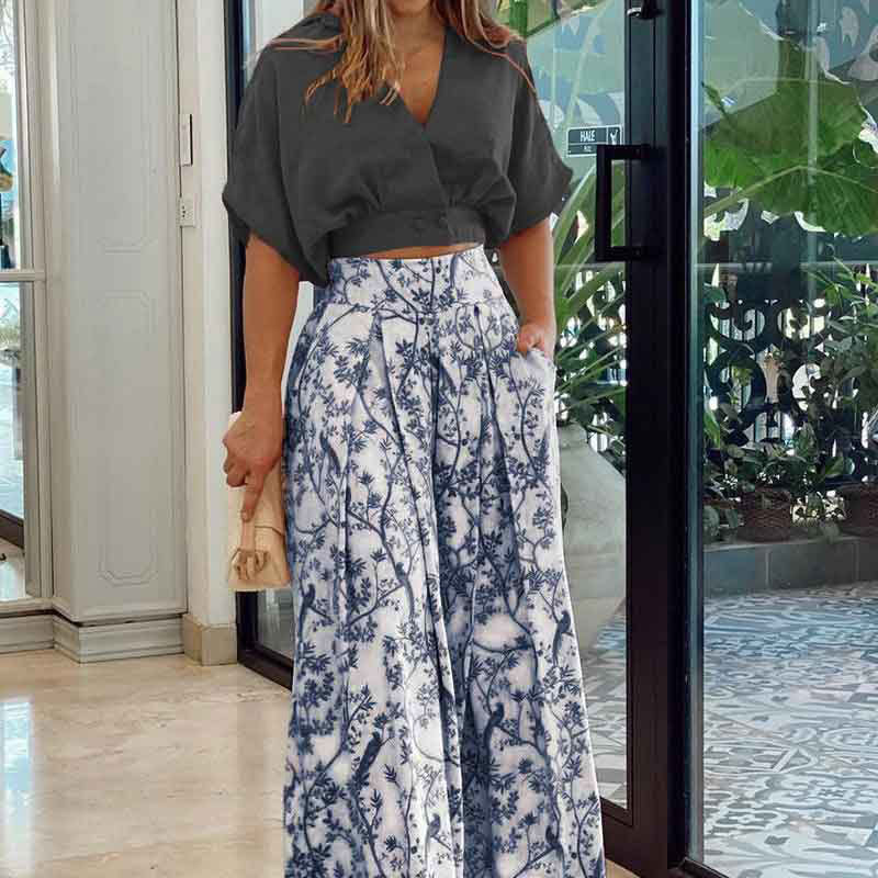 Damen Crop-Top Kombi-Anzug mit Weitem Rock und Floralem Muster Heidi-Mode - Image 2