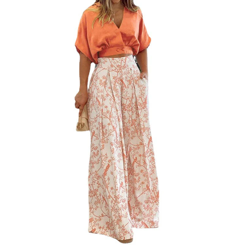 Damen Crop-Top Kombi-Anzug mit Weitem Rock und Floralem Muster Heidi-Mode - Image 5