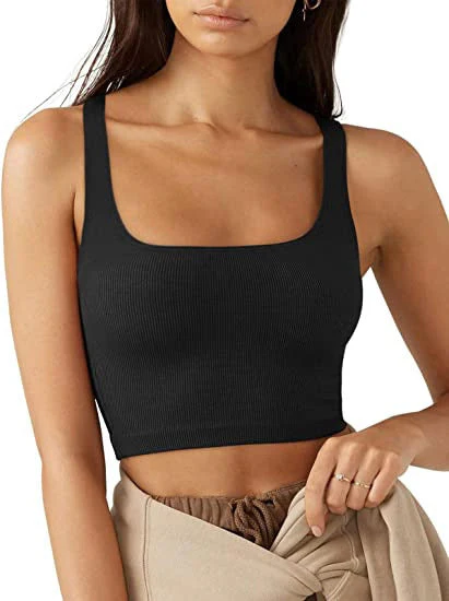Damen Crop Top mit Geripptem Stoff und Breiten Trägern Heidi-Mode - Image 4