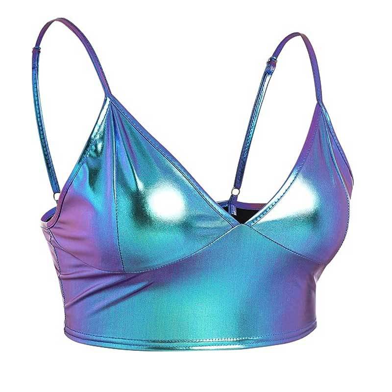 Damen Crop-Top mit Glänzender Metalloptik und Verstellbaren Trägern Heidi-Mode - Image 3