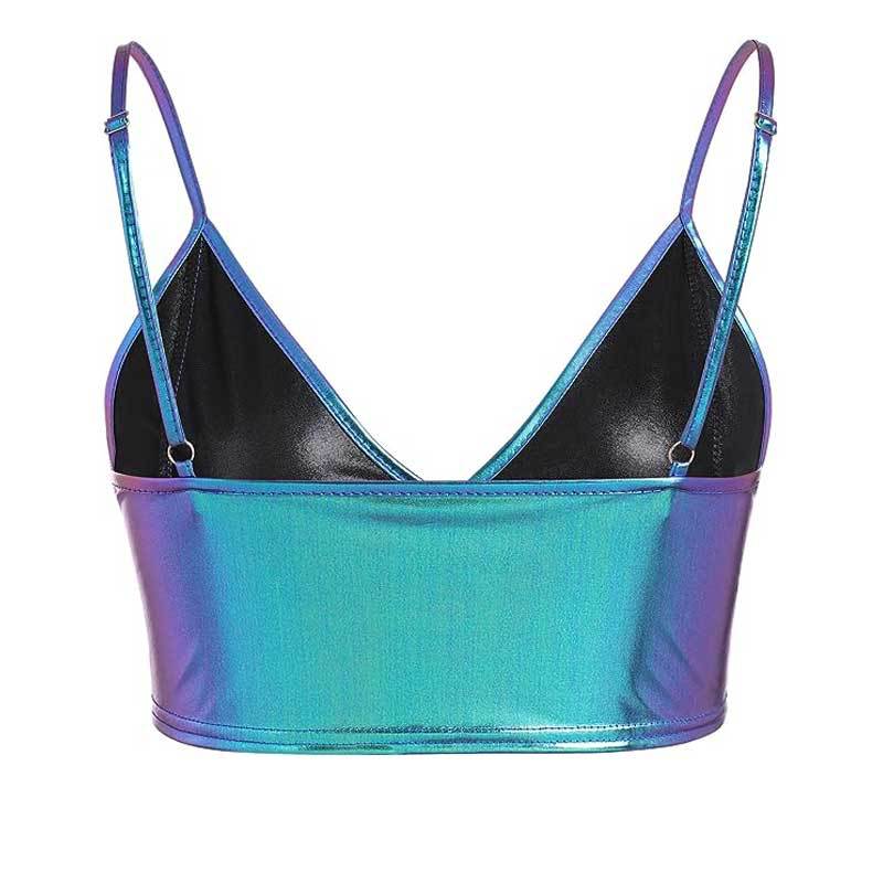 Damen Crop-Top mit Glänzender Metalloptik und Verstellbaren Trägern Heidi-Mode - Image 4