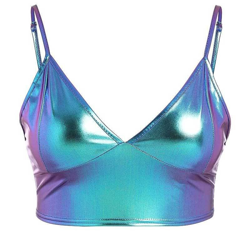 Damen Crop-Top mit Glänzender Metalloptik und Verstellbaren Trägern Heidi-Mode - Image 5