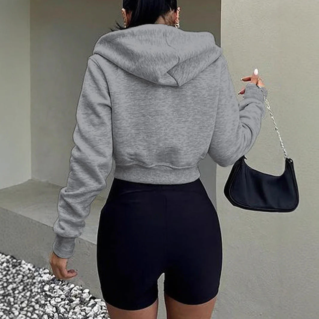 Damen Cropped Hoodie mit Reißverschluss und Lässigem Schnitt Heidi-Mode - Image 3