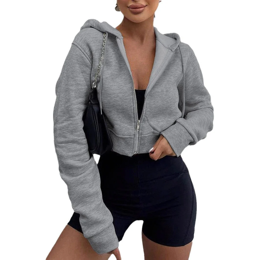 Damen Cropped Hoodie mit Reißverschluss und Lässigem Schnitt Heidi-Mode - Image 5