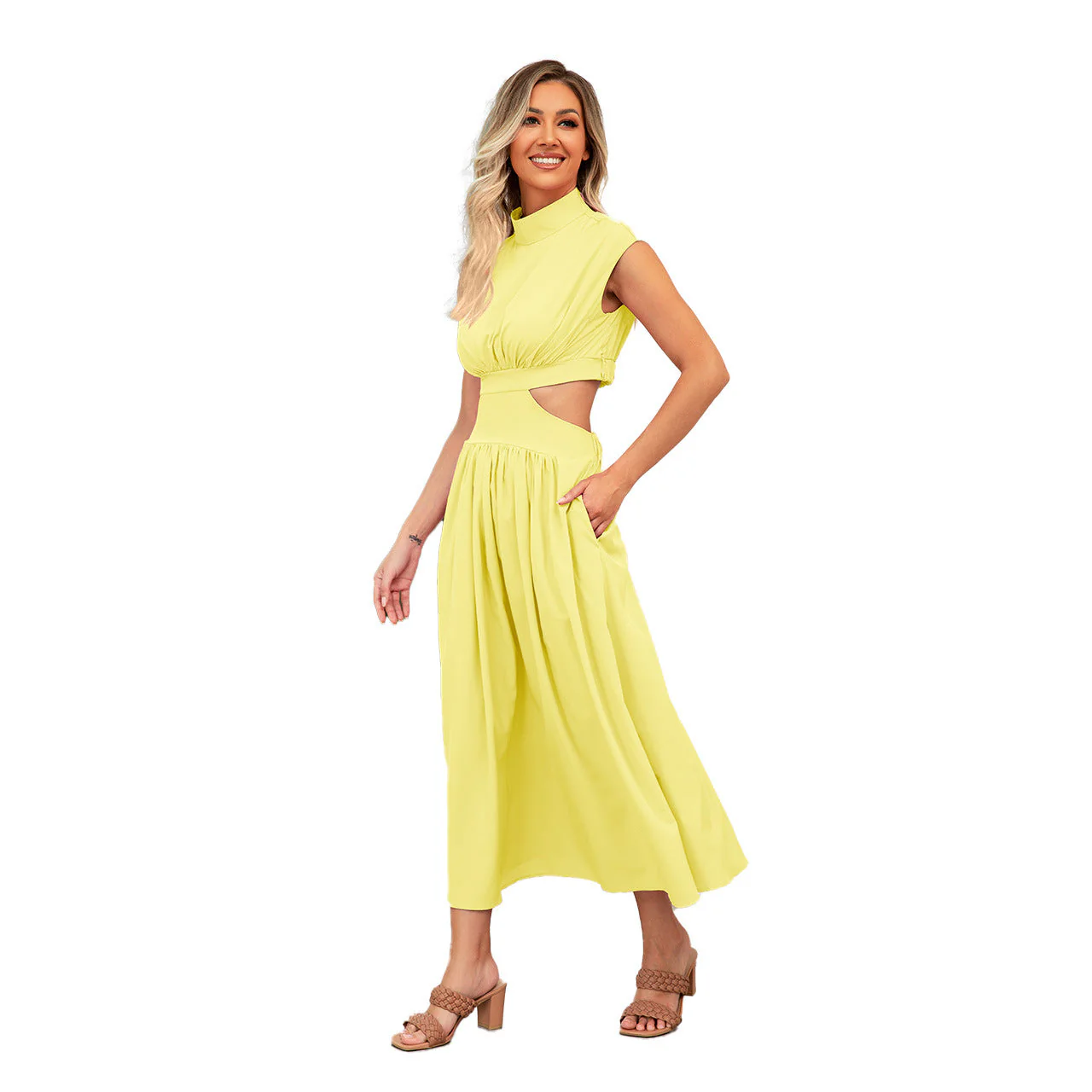Damen Cut-Out Sommerkleid mit Hohem Kragen Heidi-Mode - Image 5