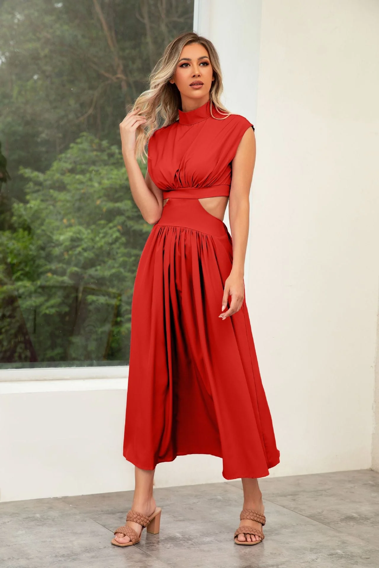 Damen Cut-Out Sommerkleid mit Hohem Kragen Heidi-Mode - Image 7