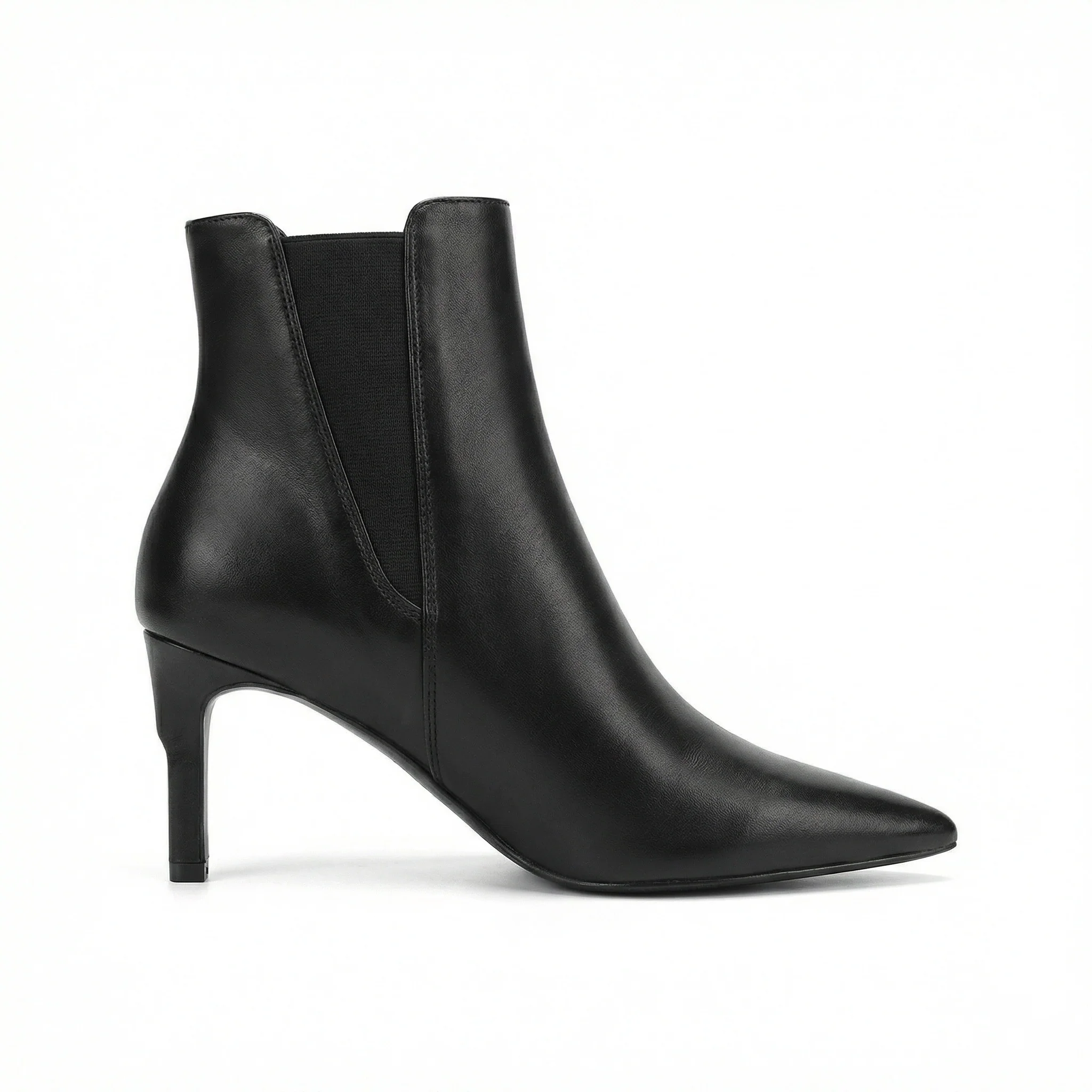 Damen elegante knöchelhohe Stiefelette aus Lederoptik mit spitz zulaufender Zehenpartie elastischem Einsatz und komfortablem Absatz Heidi Mode