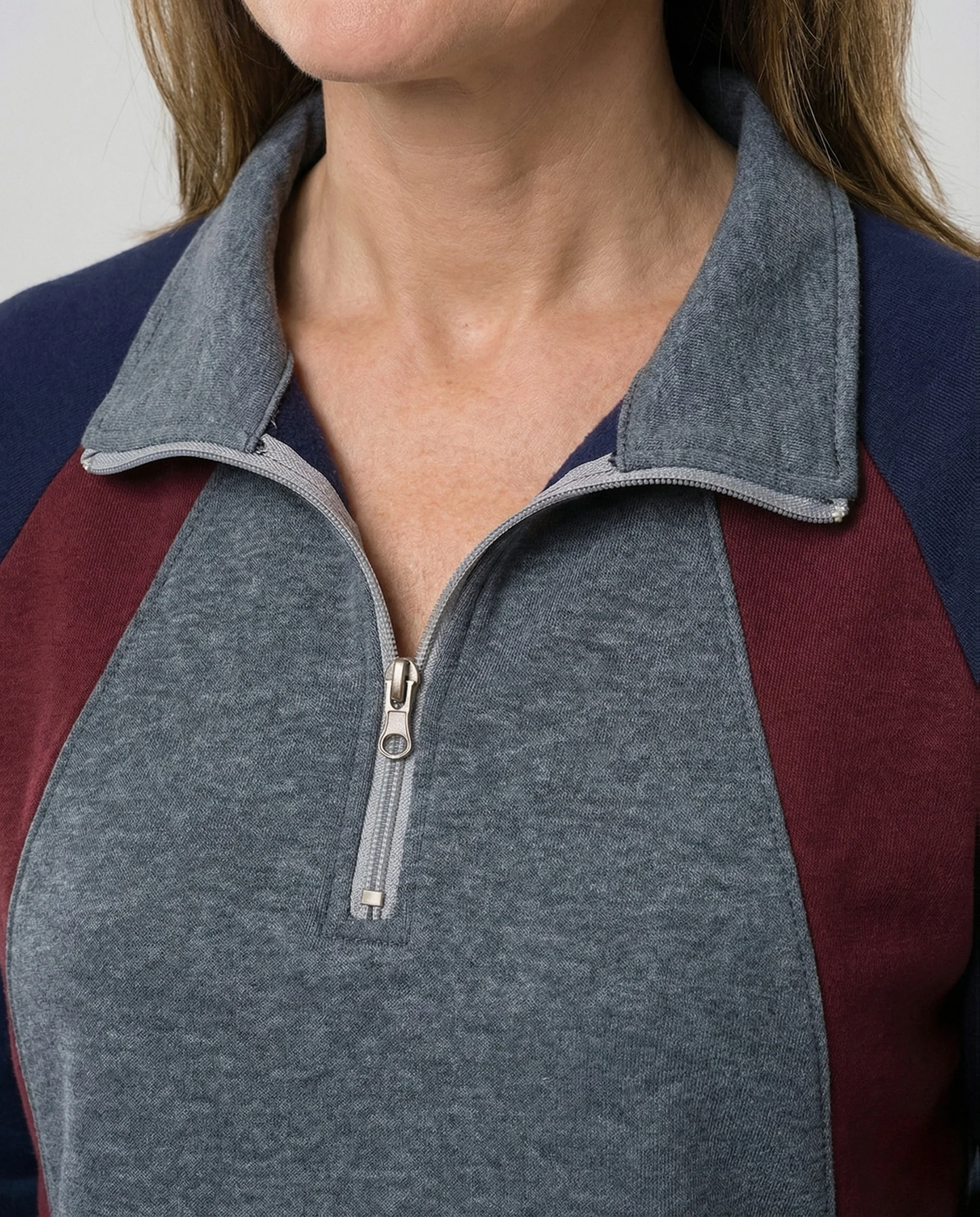 Zopfstrick Cardigan Weiß lässiges zweiteiliges Freizeitset mit Reißverschlusskragen seitlichen Kontraststreifen weitem Bein Heidi Mode - Image 2