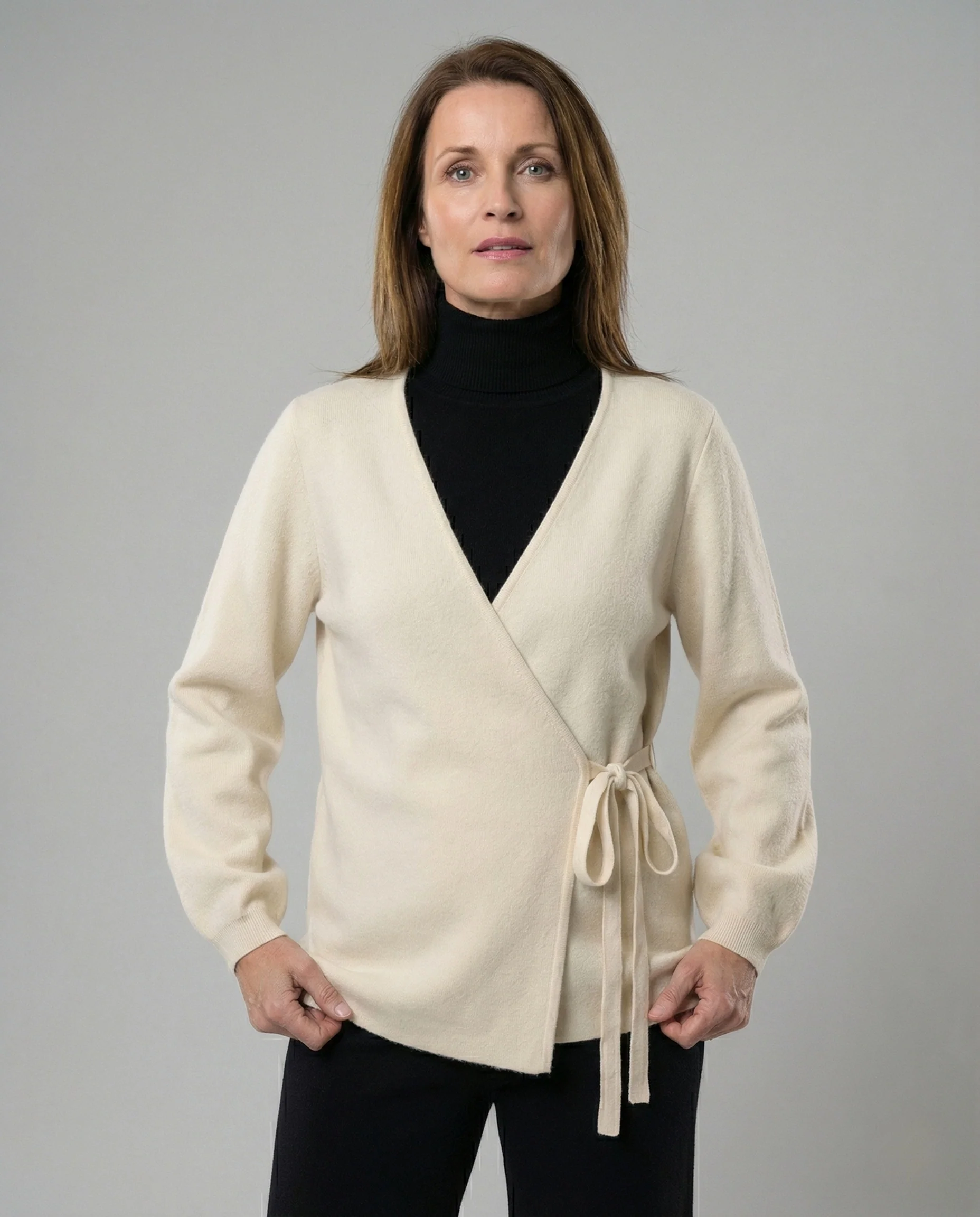 Kuscheliger Wickelcardigan mit weiter Feinstrickhose zweiteiliges Ensemble Heidi Mode - Image 2