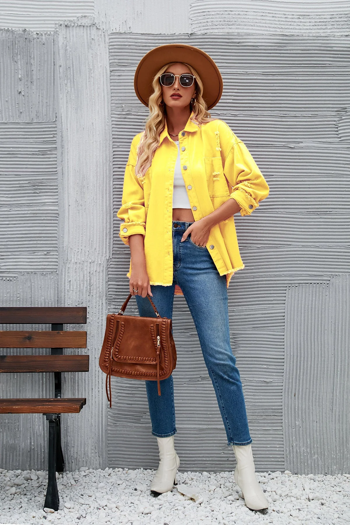 Damen Denim-Hemdjacke Im Lässigen Oversized-Schnitt mit Fransigen Details Heidi-Mode - Image 6
