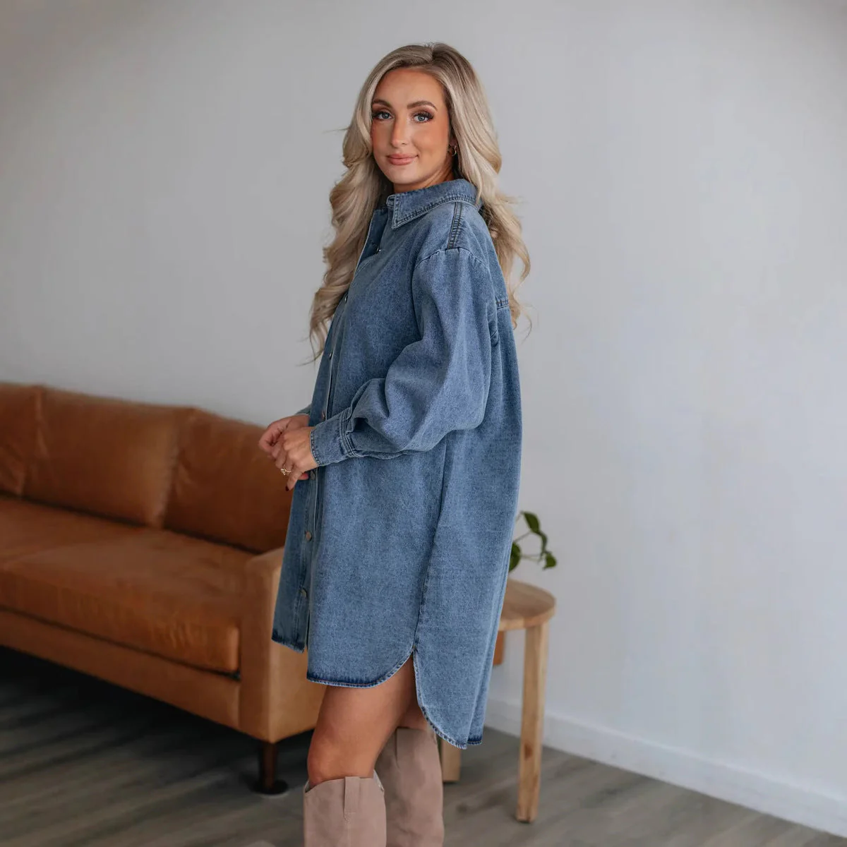 Damen Denim Hemdkleid mit Exklusivem Gürtel und Praktischen Taschen Heidi-Mode - Image 3