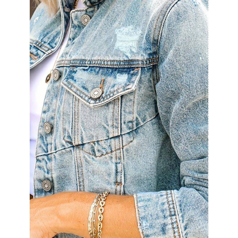 Damen Denim-Jacke mit Lässigen Distressed-Details und Modernem Schnitt Heidi-Mode - Image 3