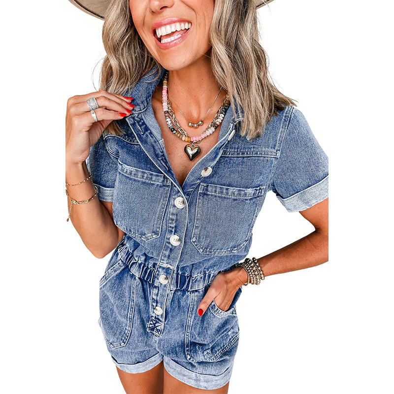 Damen Denim-Jumpsuit mit Taillierter Passform und Funktionalen Taschen Heidi-Mode - Image 6