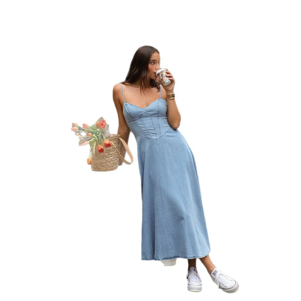 Damen Denim-Maxikleid mit Schickem Trägerdesign und Fließendem Schnitt Heidi-Mode - Image 5