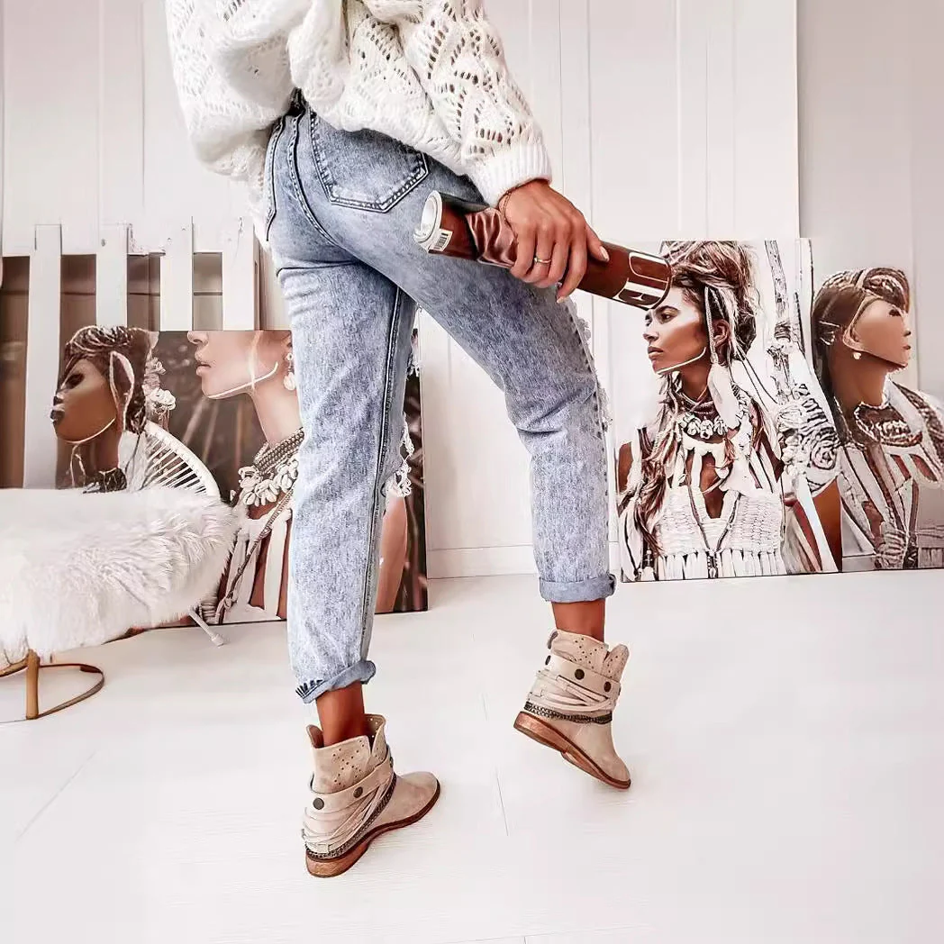 Damen Destroyed Boyfriend Jeans Im Lässigen Vintage-Stil mit Hohem Bund Heidi-Mode - Image 2