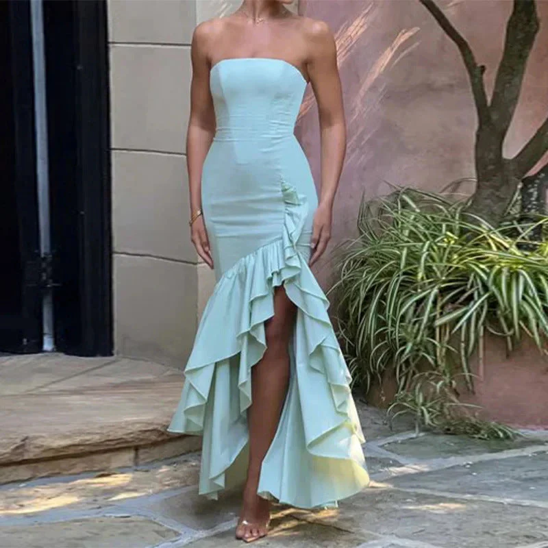 Damen Dramatisches Hochzeitskleid mit Rüschen und Hohem Schlitz Heidi-Mode - Image 3