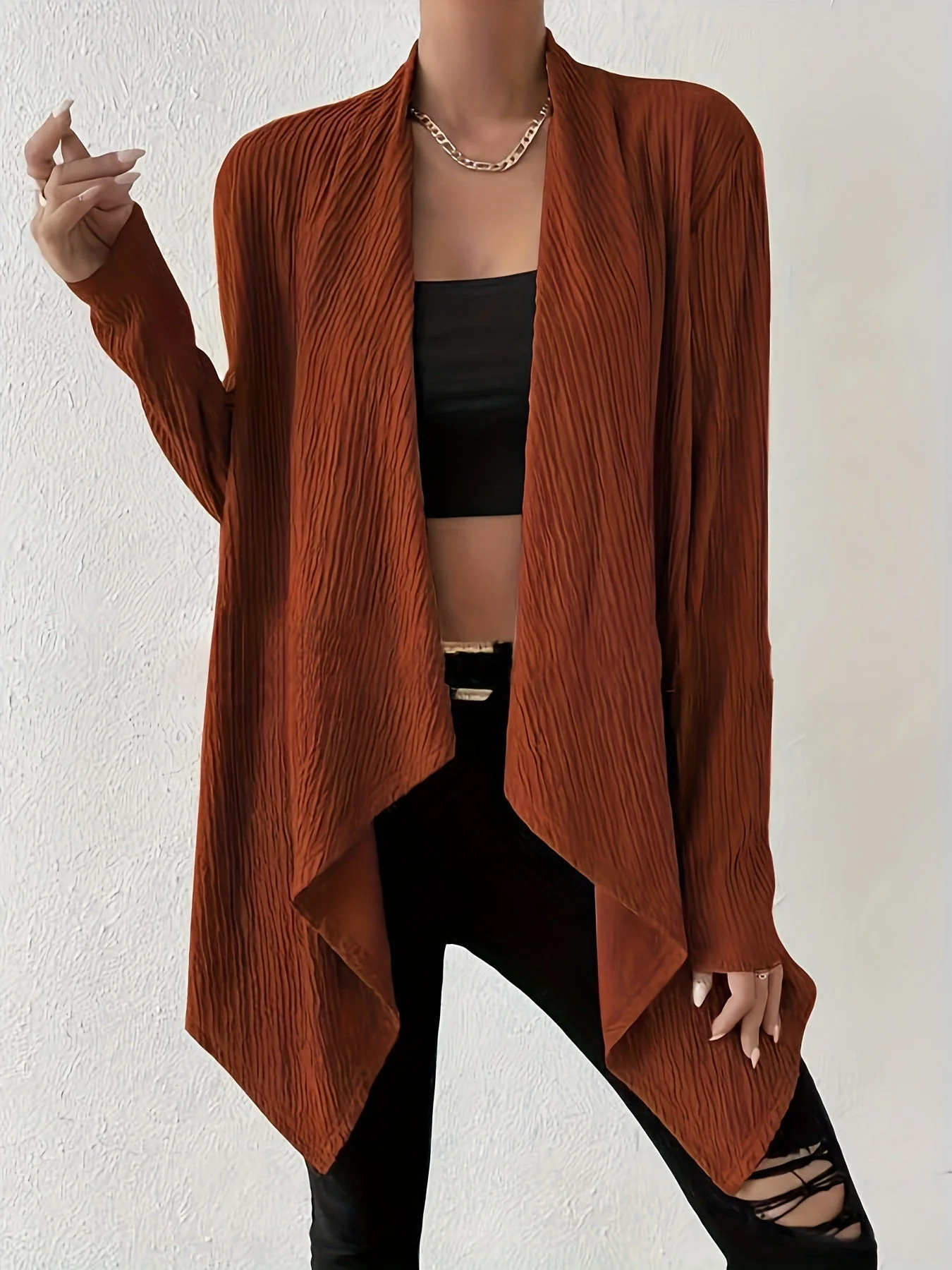 Damen Drapierte Langjacke Aus Atmungsaktivem Material mit Modernem Schnitt Heidi-Mode - Image 11
