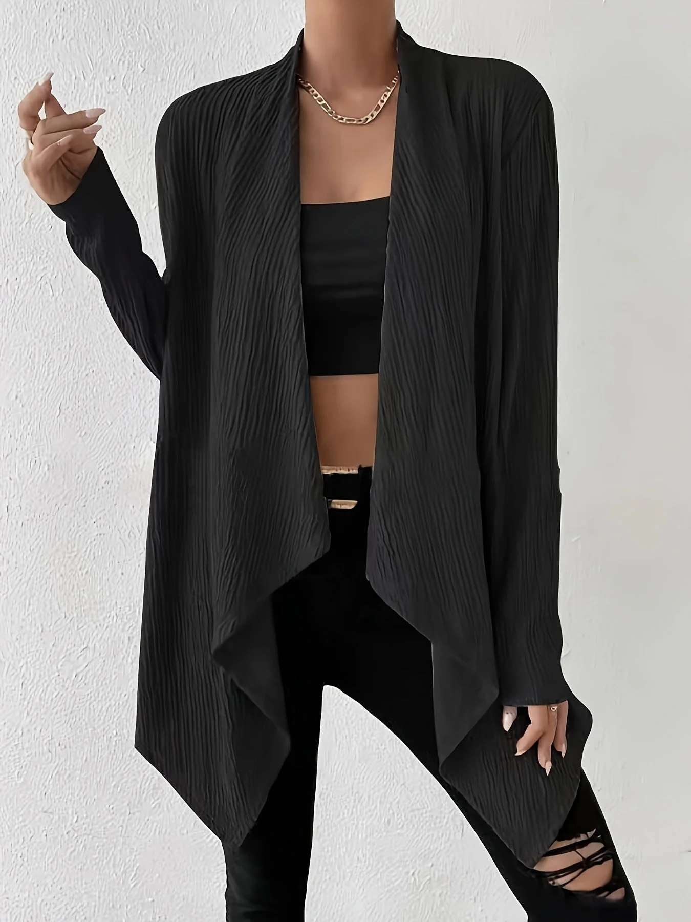 Damen Drapierte Langjacke Aus Atmungsaktivem Material mit Modernem Schnitt Heidi-Mode - Image 7