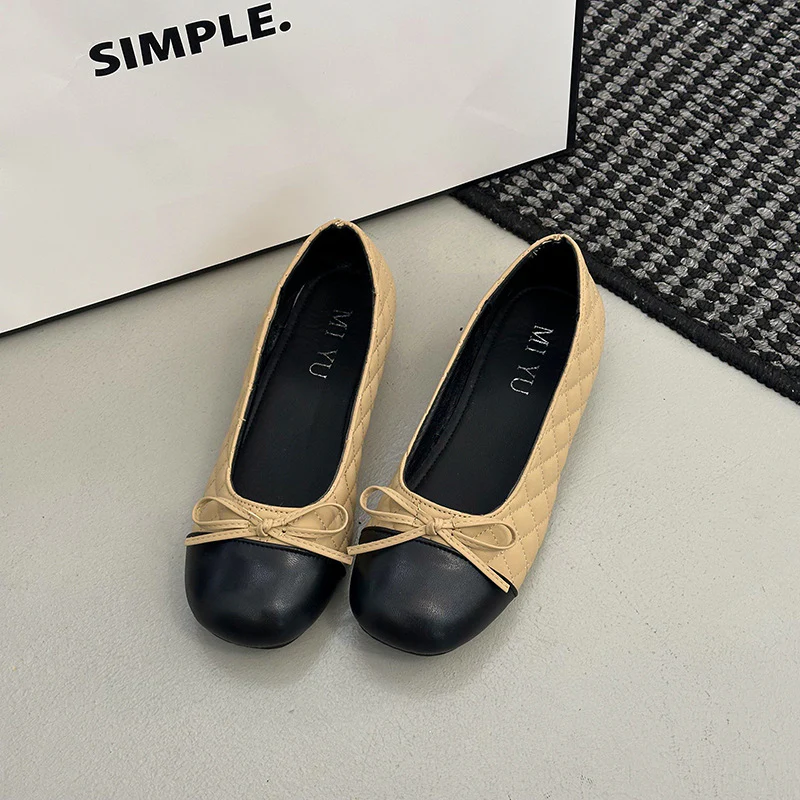 Damen edle Ballerinas mit feinem Schleifendetail und kontrastierendem Zehenbereich Heidi Mode