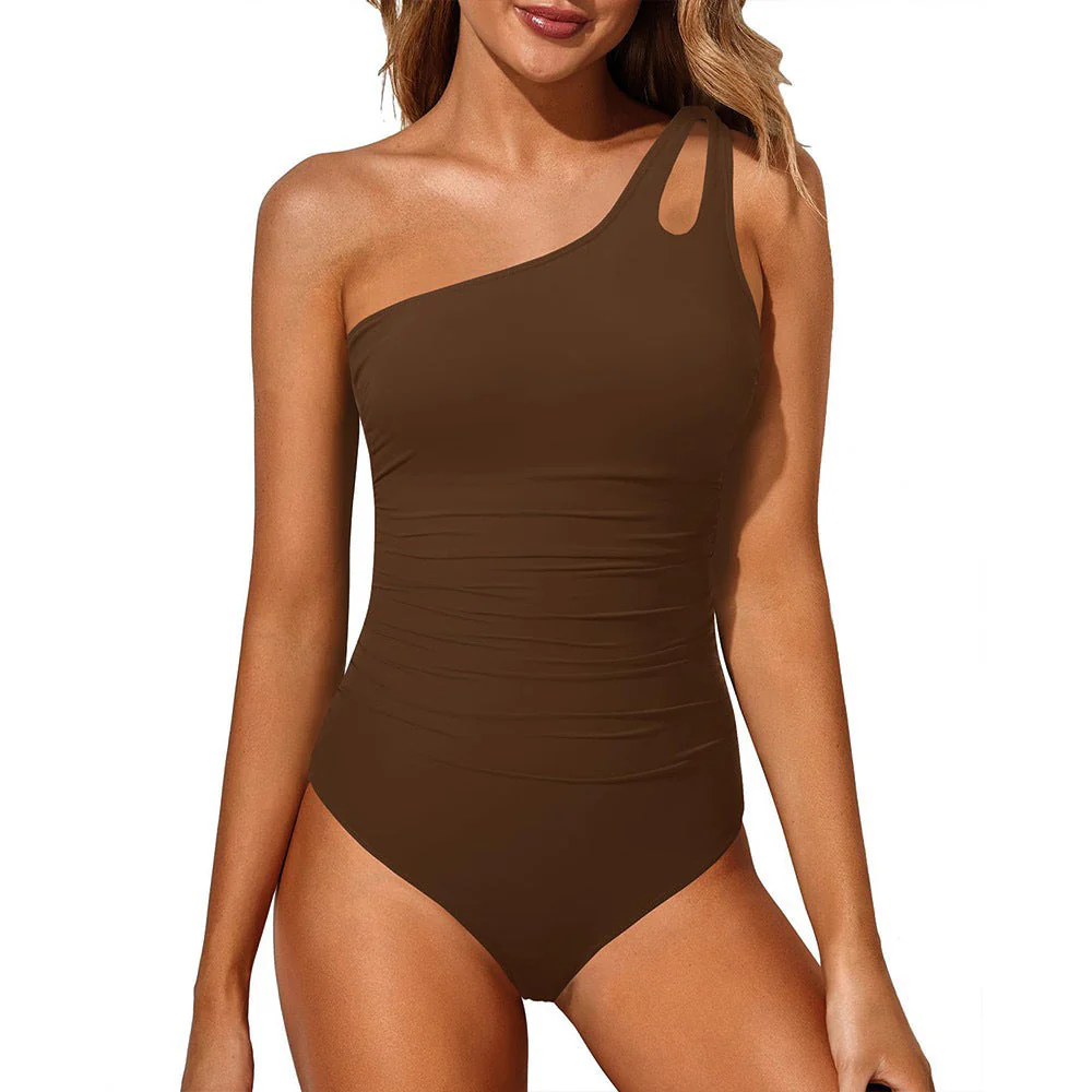 Damen Einteiler Badeanzug mit Asymmetrischem Träger und Modischem Leo-Muster Heidi-Mode - Image 5