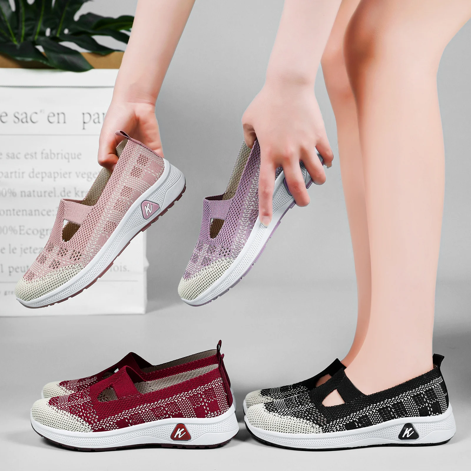Damen Elastische Slip-On Laufschuhe mit atmungsaktivem Strickdesign Heidi Mode - Image 2