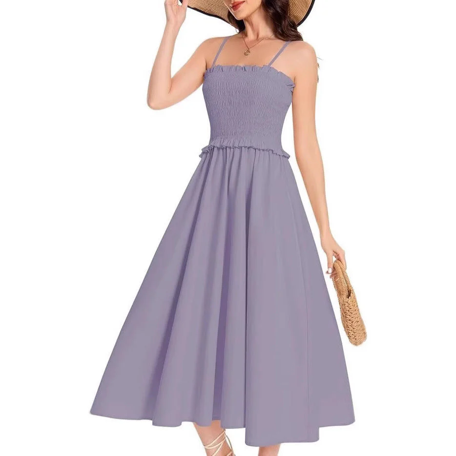 Damen Elastisches Maxikleid mit Rüschendetails und Geschmeidigem Material Heidi-Mode