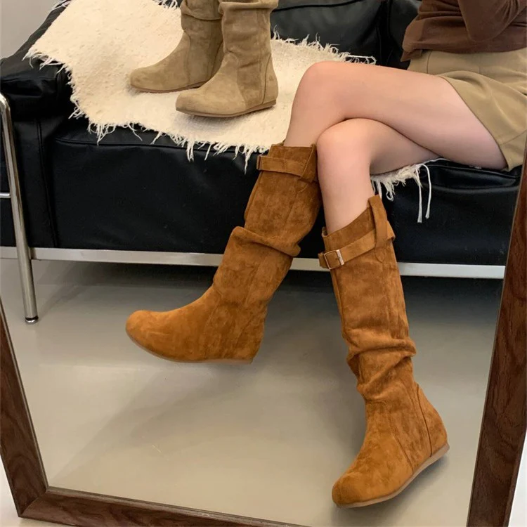 Damen Elegant gefaltete Langschaftstiefel mit modischen Schnallendetails Heidi Mode - Image 4