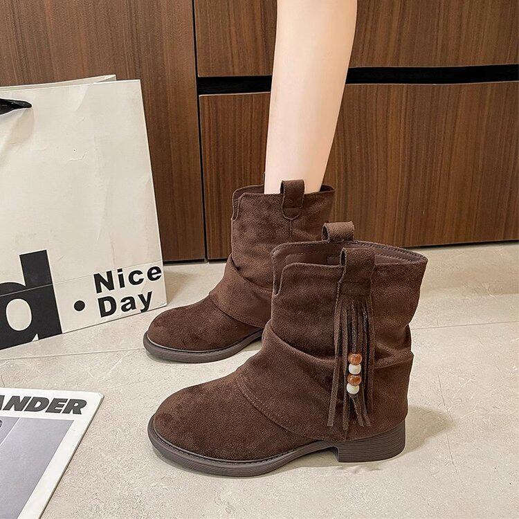 Damen Elegante Ankle Boots aus hochwertigem Wildleder mit dekorativem Tassel-Detail Heidi Mode