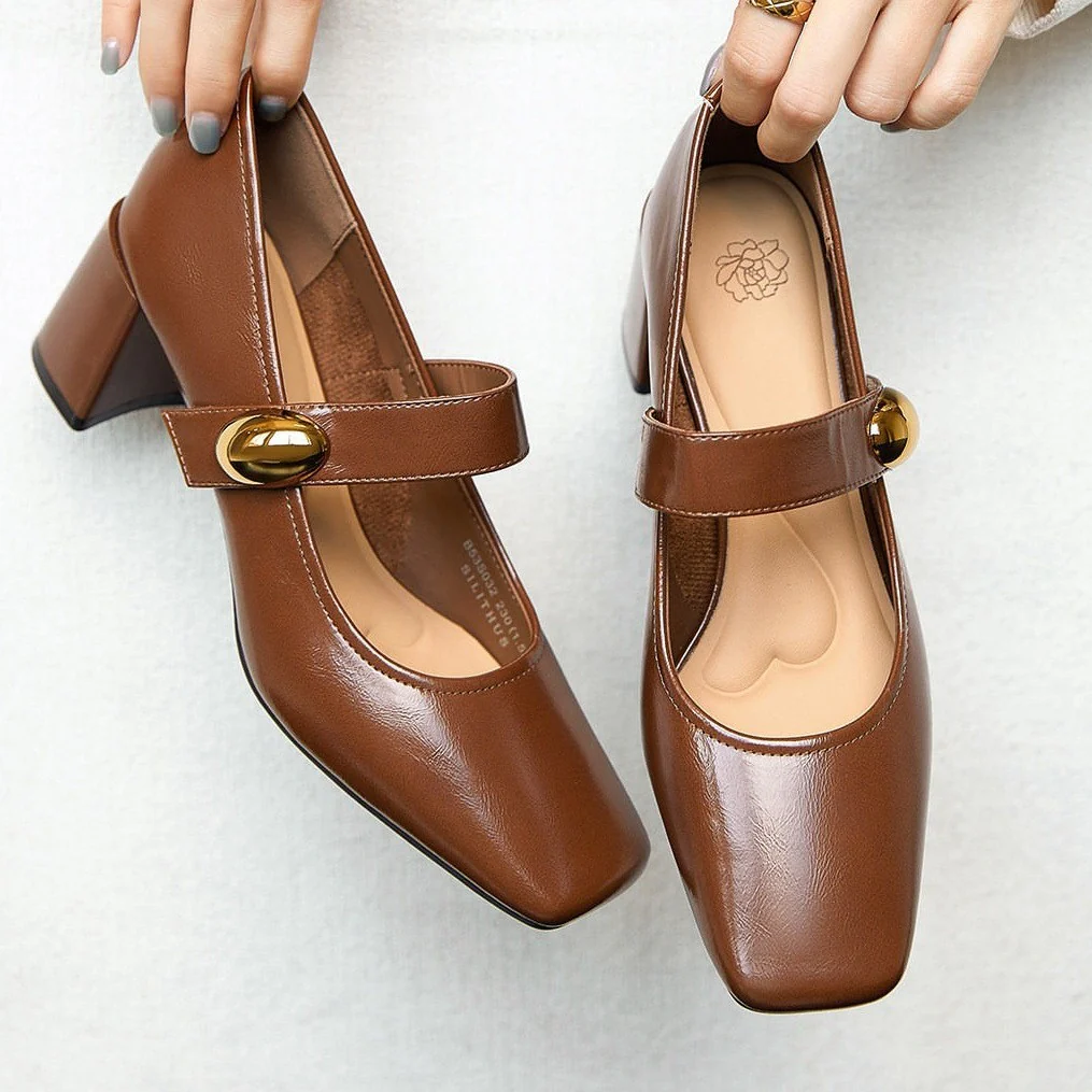 Damen Elegante Ankle-Pumps mit modischem Riemen und komfortablem Blockabsatz Heidi Mode