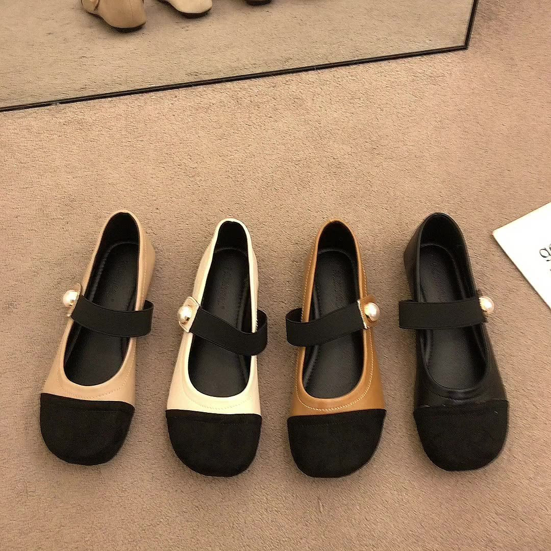 Damen Elegante Ballerina-Schuhe mit Perlenverzierung und bequemen Riemen Heidi Mode