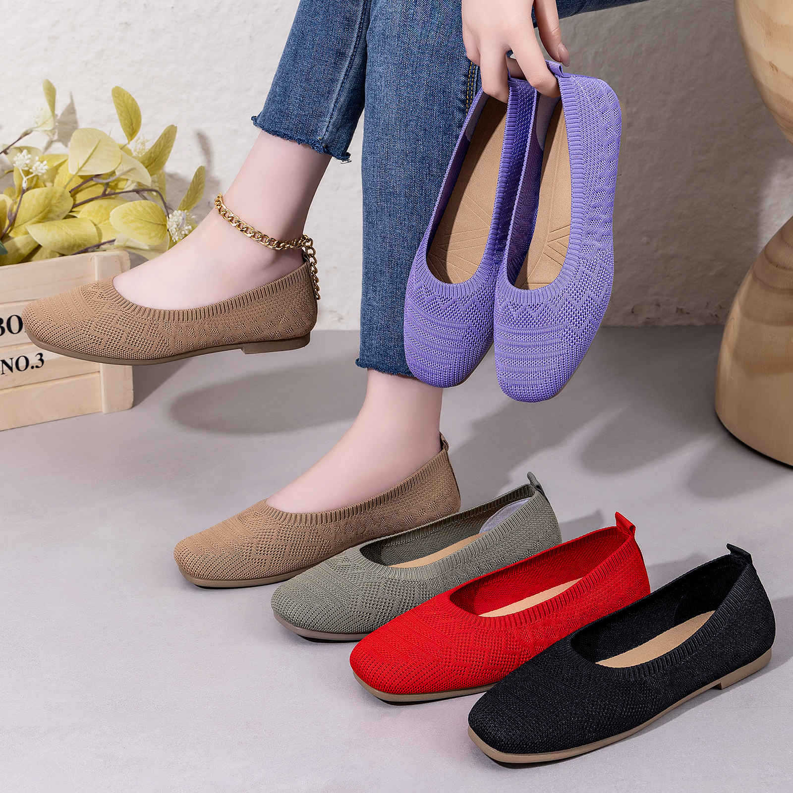 Damen elegante Ballerinas aus atmungsaktivem Strickmaterial Heidi Mode - Image 4