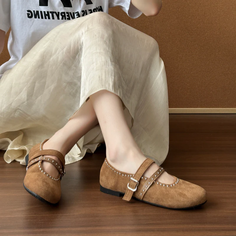 Damen Elegante Ballerinas mit dekorativen Schnallen und weichem Wildleder Heidi Mode - Image 2