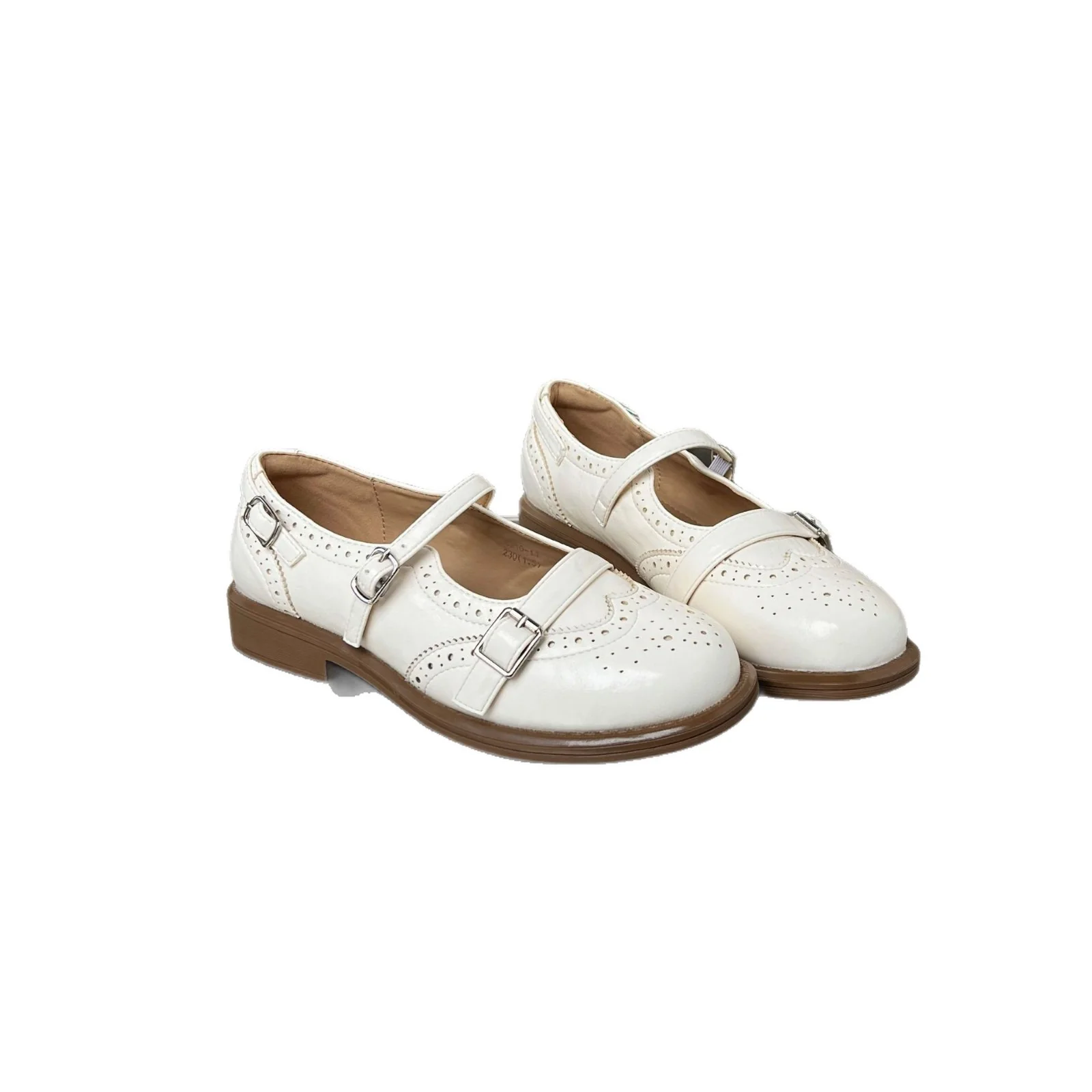 Damen elegante Ballerinas mit doppeltem Riemenverschluss und dekorativem Lochmuster Heidi Mode - Image 5