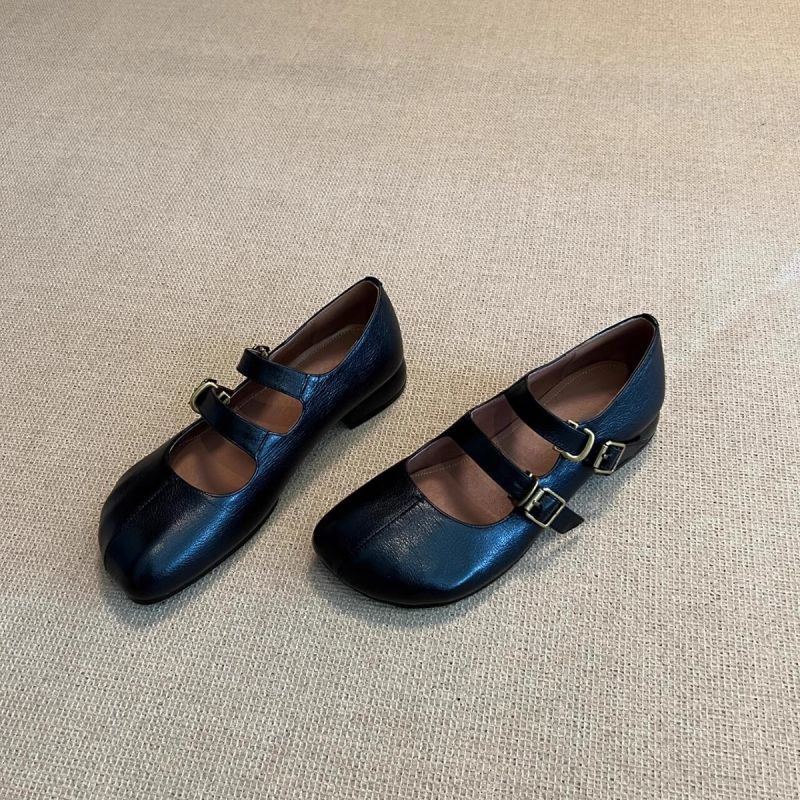 Damen elegante Ballerinas mit doppeltem Schnallenverschluss und veganer Lederoberfläche Heidi Mode - Image 3