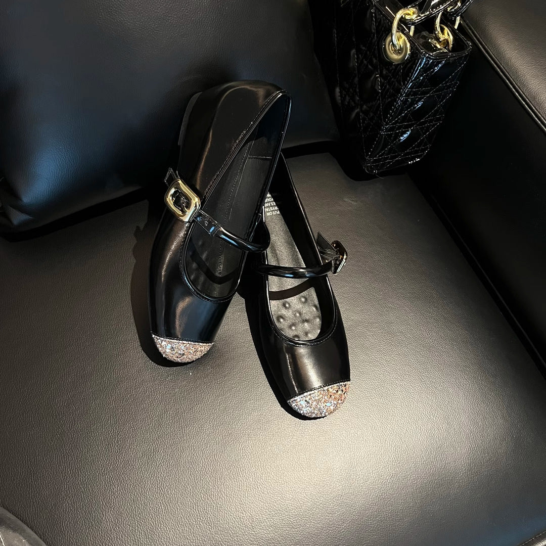 Damen elegante Ballerinas mit funkelnden Akzenten und komfortablem Blockabsatz Heidi Mode - Image 3