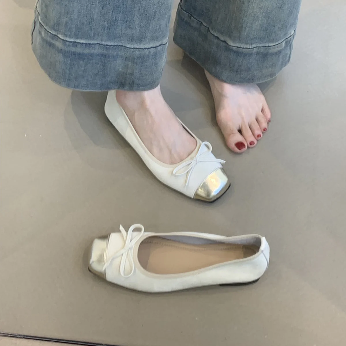 Damen elegante Ballerinas mit glänzendem Obermaterial und zierlicher Schleifenverzierung Heidi Mode - Image 2