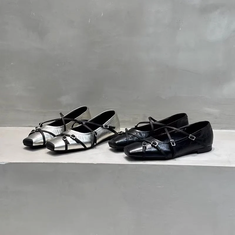 Damen elegante Ballerinas mit modischen Riemchen und exquisite Schnallenverzierung Heidi Mode