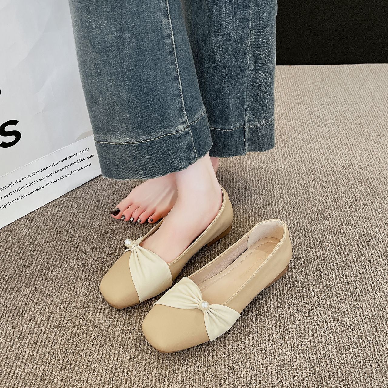 Damen elegante Ballerinas mit modischer Rüschendetail und Perlenakzent Heidi Mode - Image 2