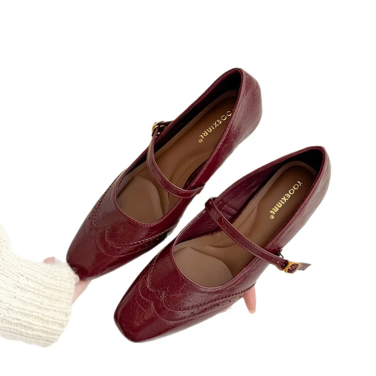 Damen elegante Ballerinas mit verstellbarem Riemen und feiner Brogue-Prägung Heidi Mode - Image 5