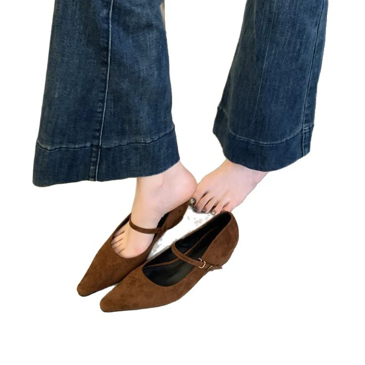 Damen elegante Ballerinas mit verstellbarem Riemen und feiner Wildlederoberfläche Heidi Mode - Image 5