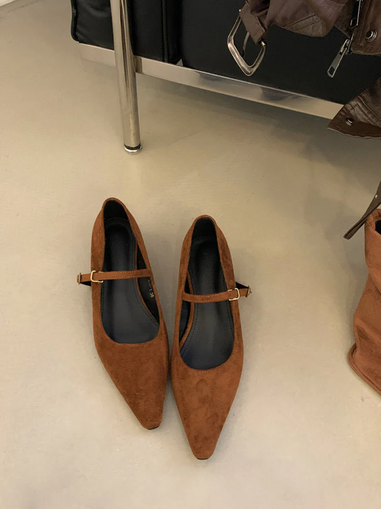 Damen elegante Ballerinas mit verstellbarem Riemen und feiner Wildlederoberfläche Heidi Mode - Image 8