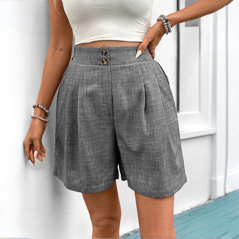 Damen Elegante Baumwoll-Shorts mit Hohem Bund und Falten Heidi-Mode - Image 3