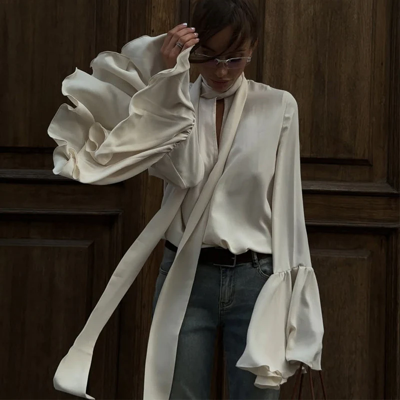 Damen Elegante Bluse mit voluminösen Ärmeln und Bindegürtel Heidi-Mode - Image 6