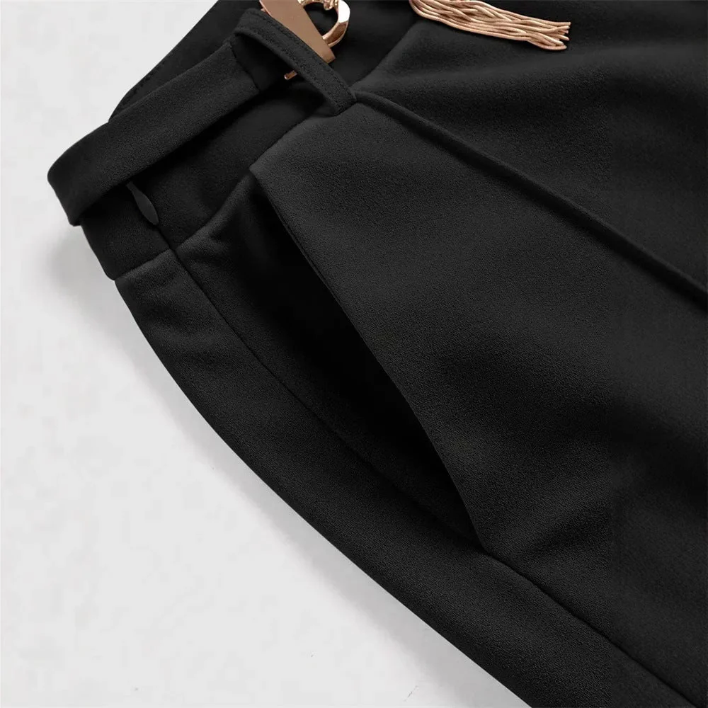 Damen Elegante Boucle-Hosen mit Weit Geschnittenem Bein und Dekorativem Reißverschluss Heidi-Mode - Image 4