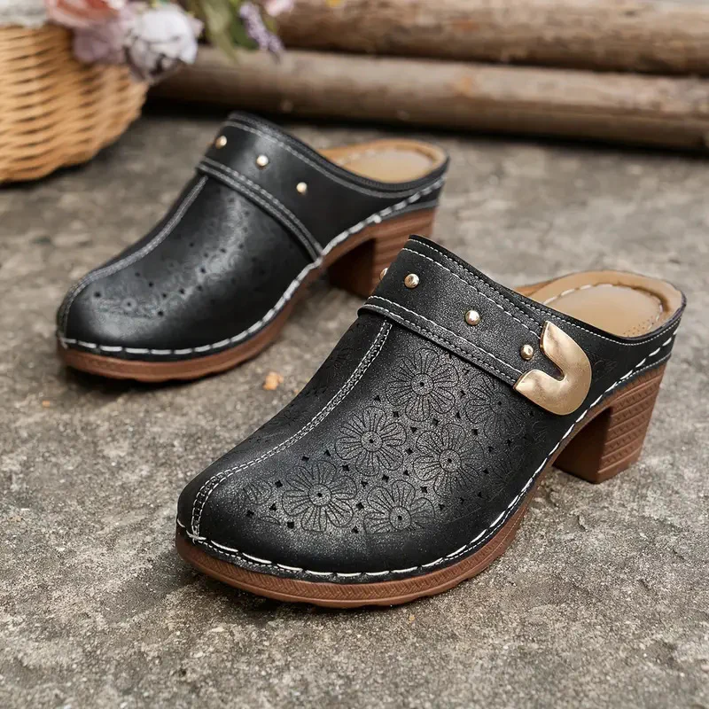 Damen elegante Clogs mit modischem Blumendesign und geschmackvoller Schnalle Heidi Mode - Image 10