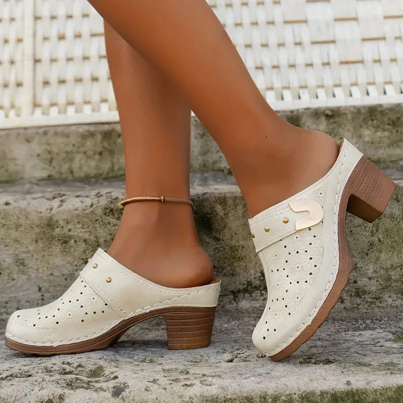 Damen elegante Clogs mit modischem Blumendesign und geschmackvoller Schnalle Heidi Mode - Image 9